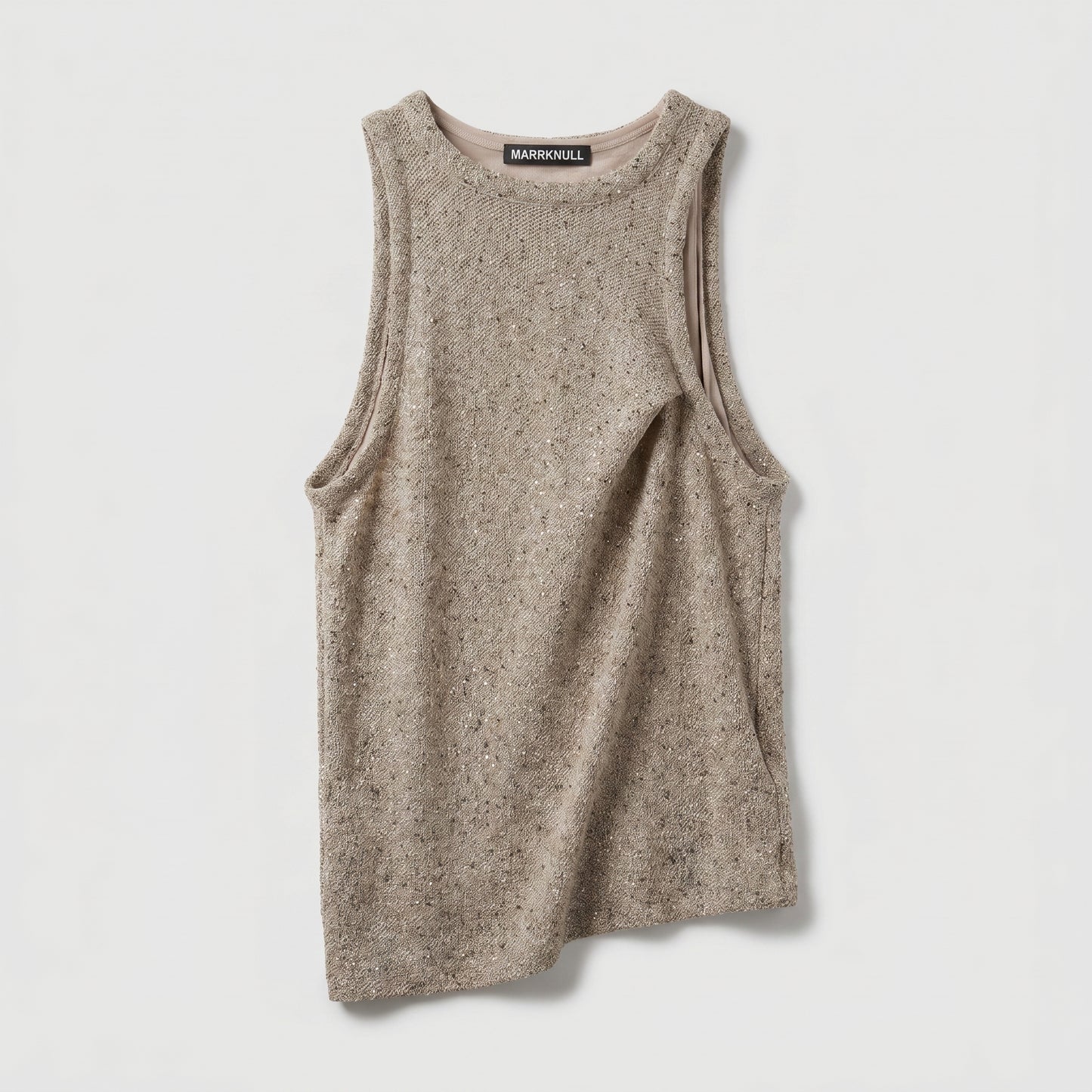 Neutral Shimmer Asymmetric Knit Top