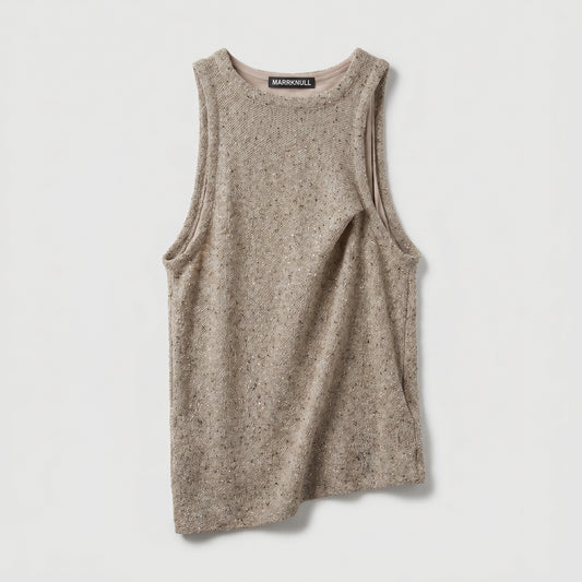 Neutral Shimmer Asymmetric Knit Top