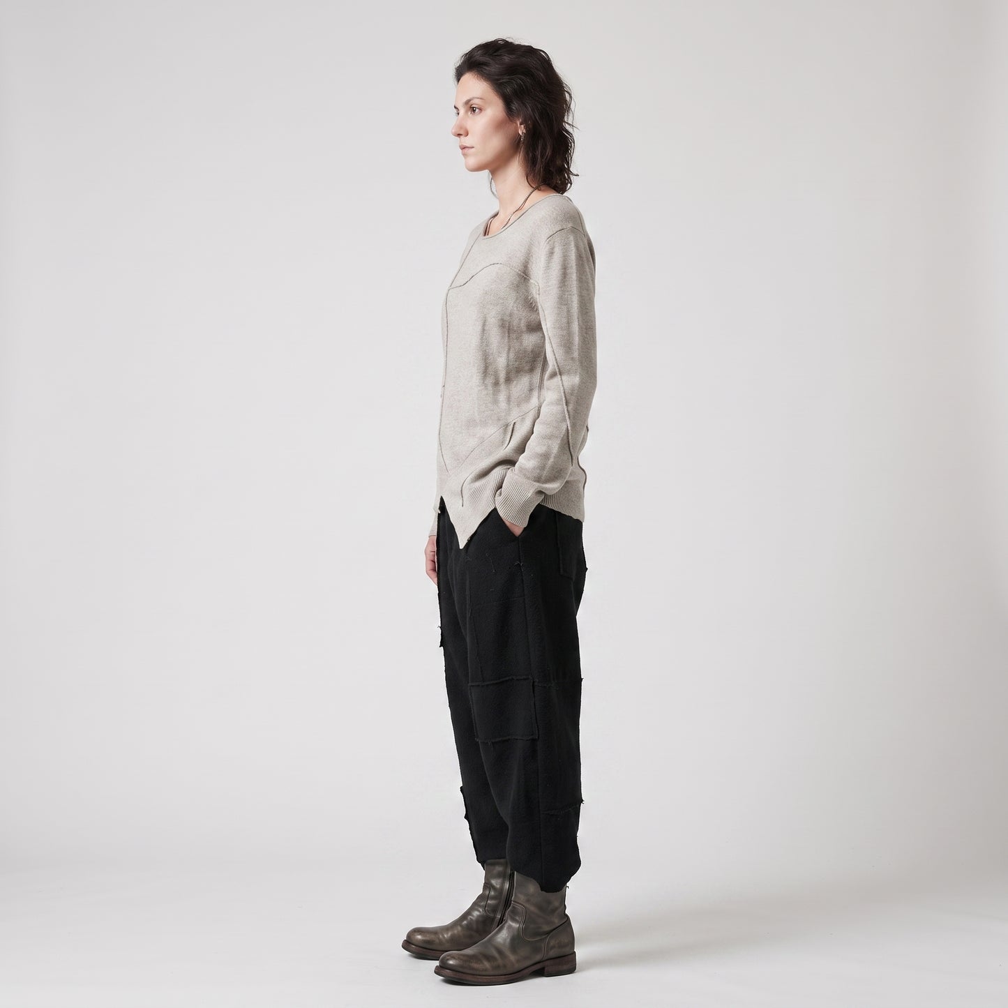 Paneled Asymmetric Knit Sweater