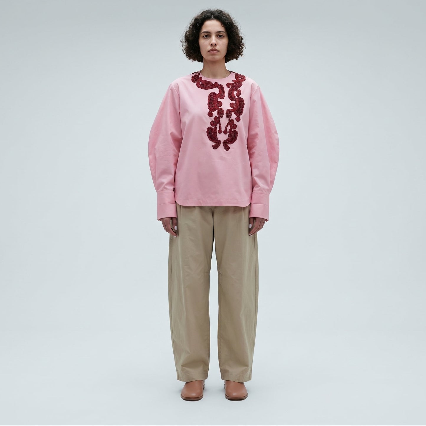 Embroidered Pink Cotton Blouse