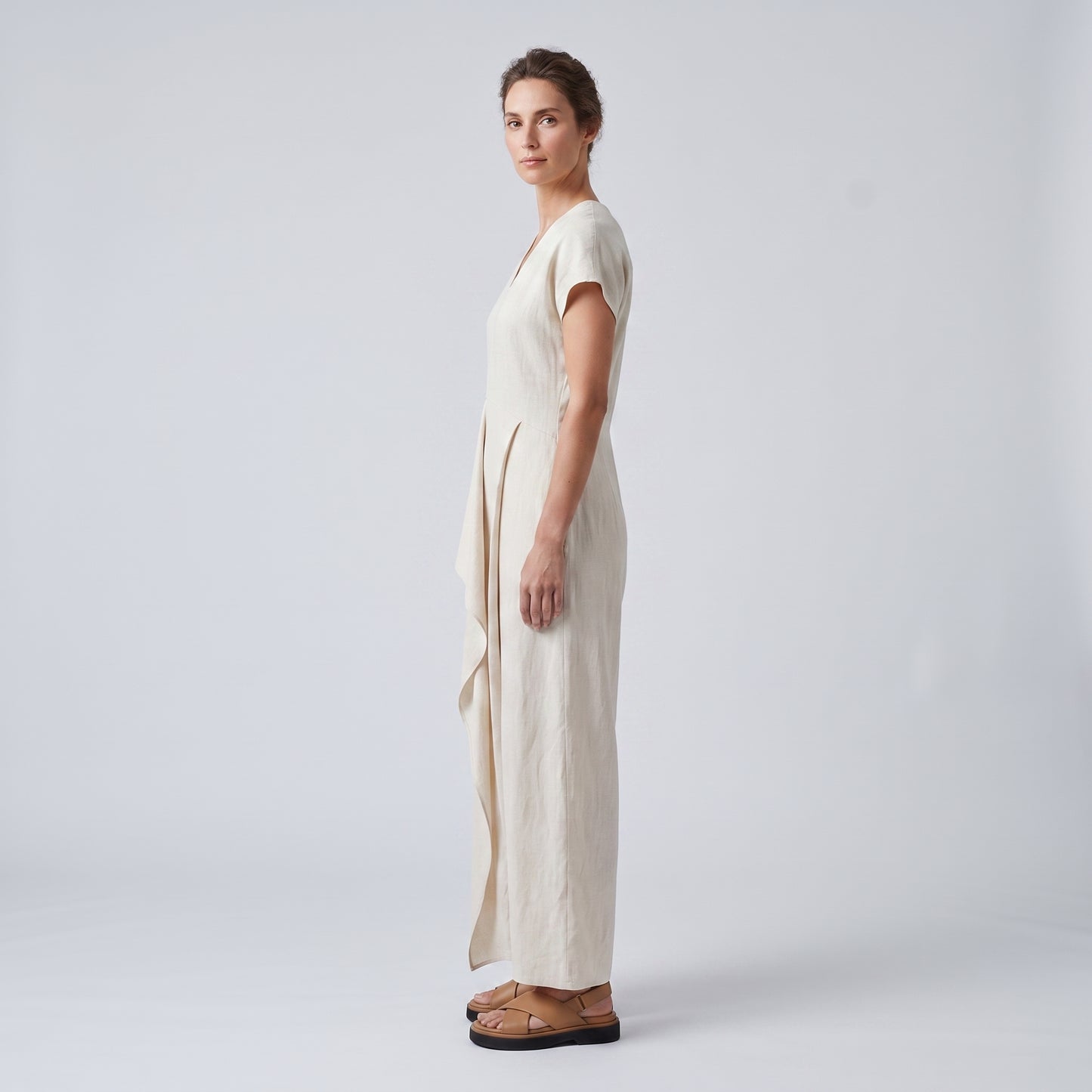 Draped Linen Midi Dress