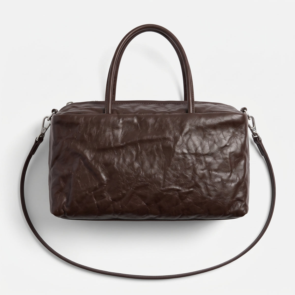 Crinkled Leather Duffle Bag