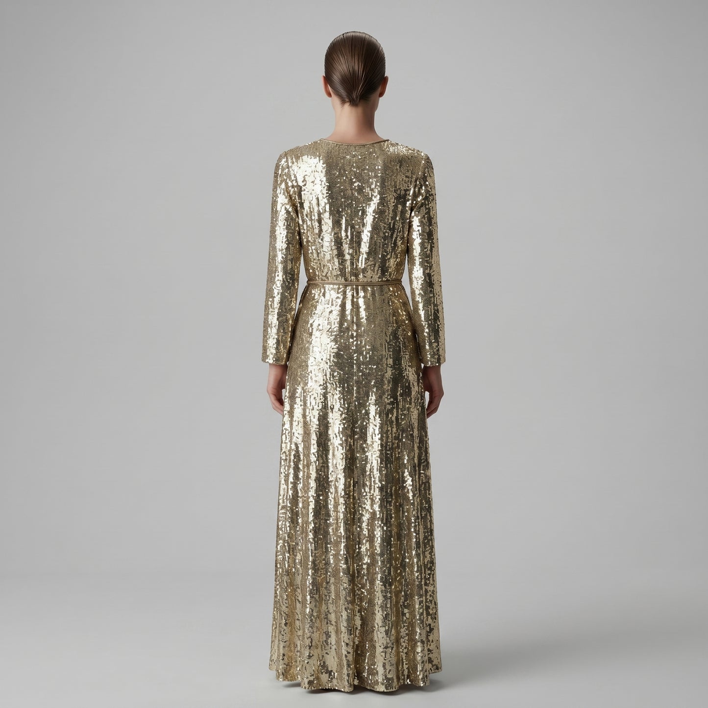 Metallic Sequin Wrap Midi Dress