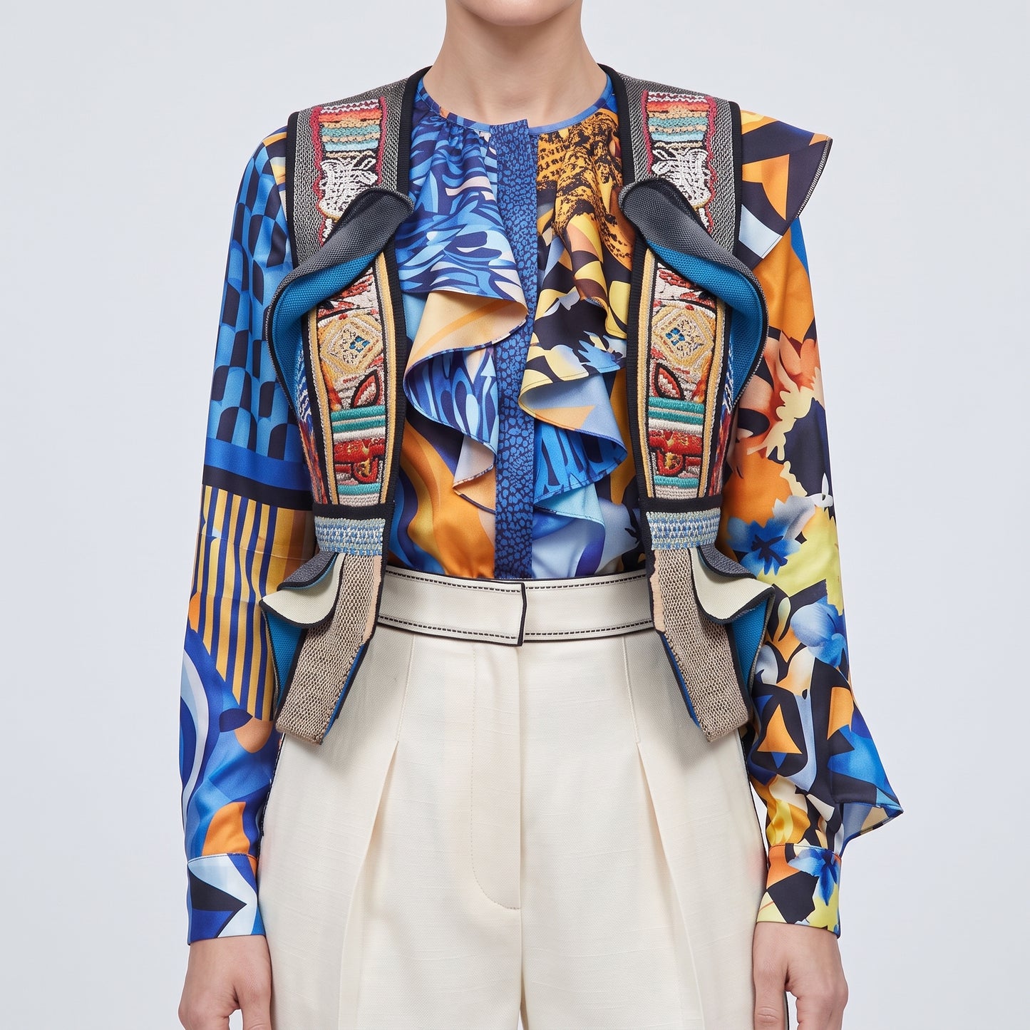 Tailored Cream High-Waist Trousers