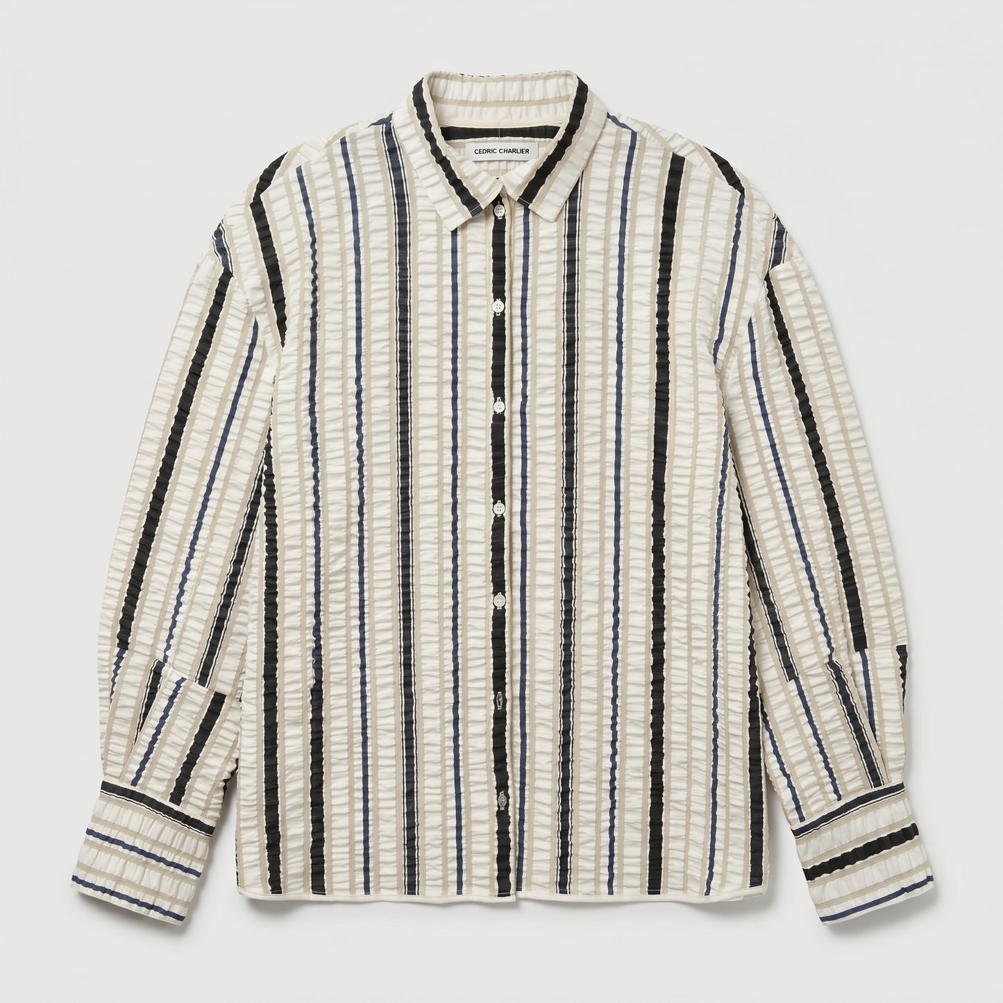 Striped Puckered Button-Down Shirt