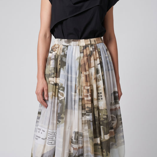 Graphic Print Balloon Hem Skirt
