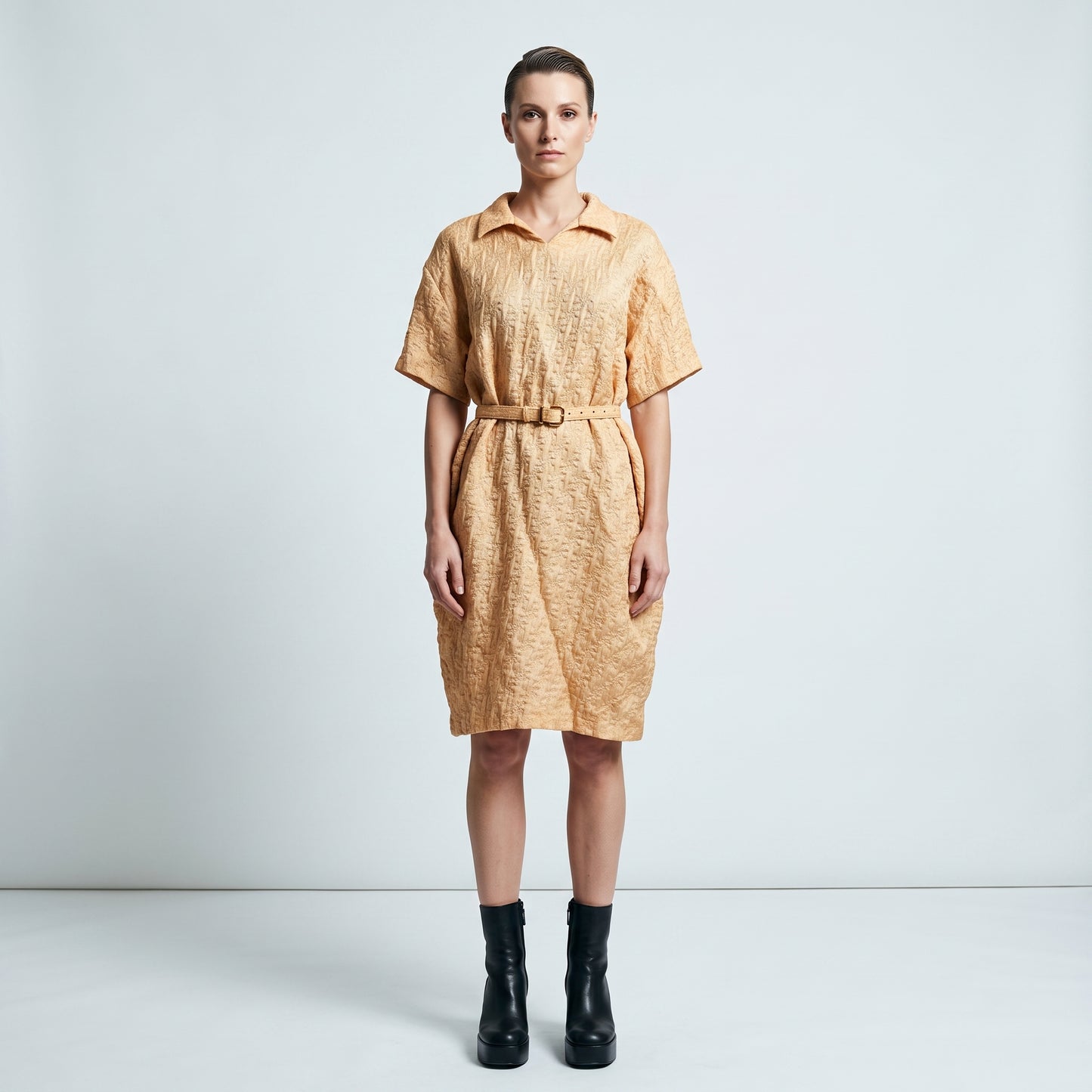 Textured Belted Mini Dress
