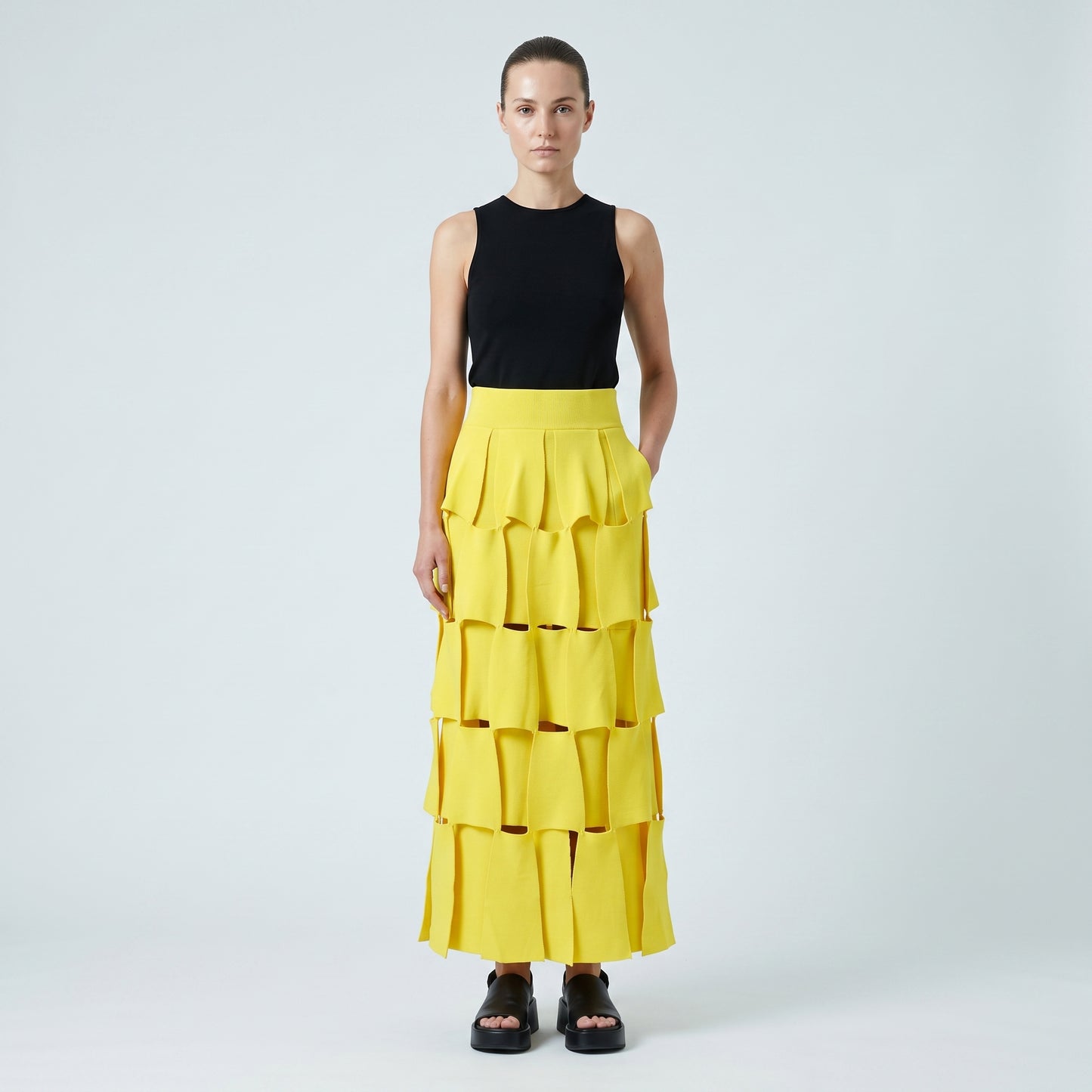 Bright Yellow Cutout Midi Skirt
