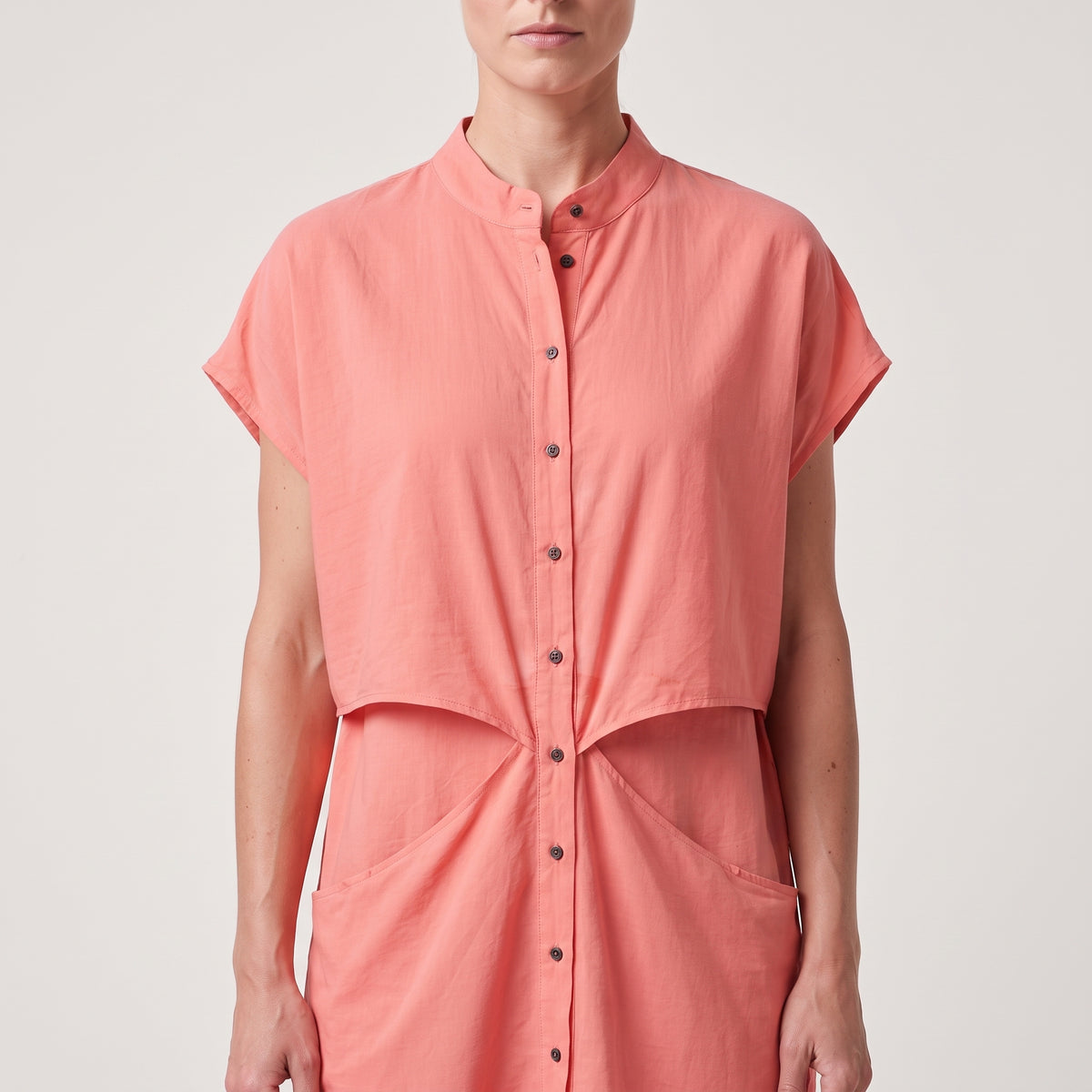 Coral Cut-Out Button Shirt