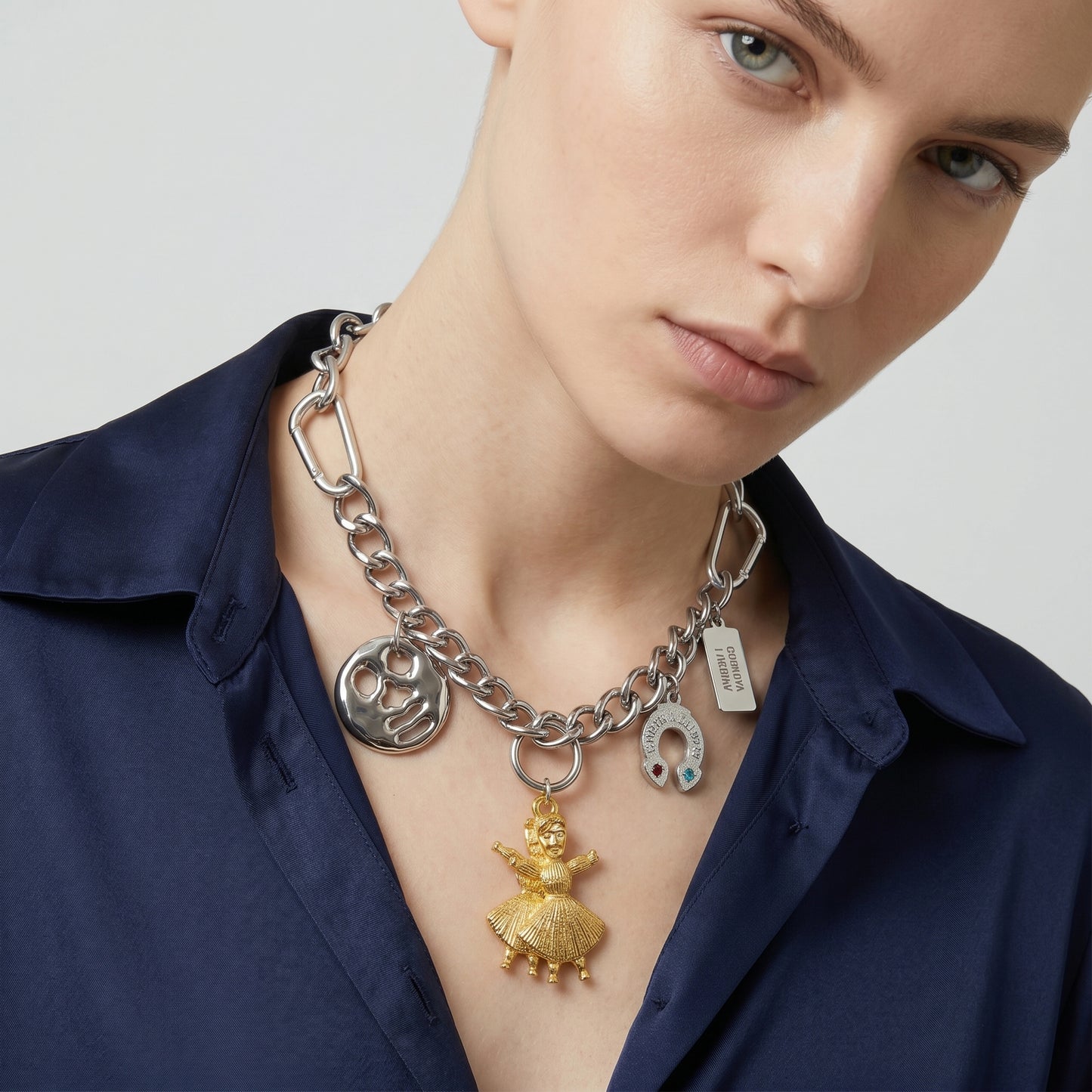 Mixed Metal Figurine Charm Necklace