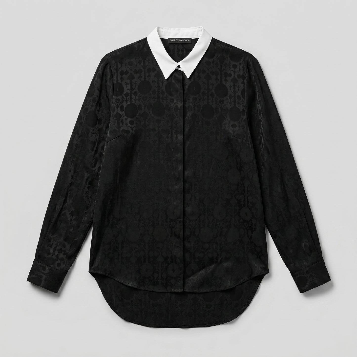 Contrast Collar Jacquard Blouse