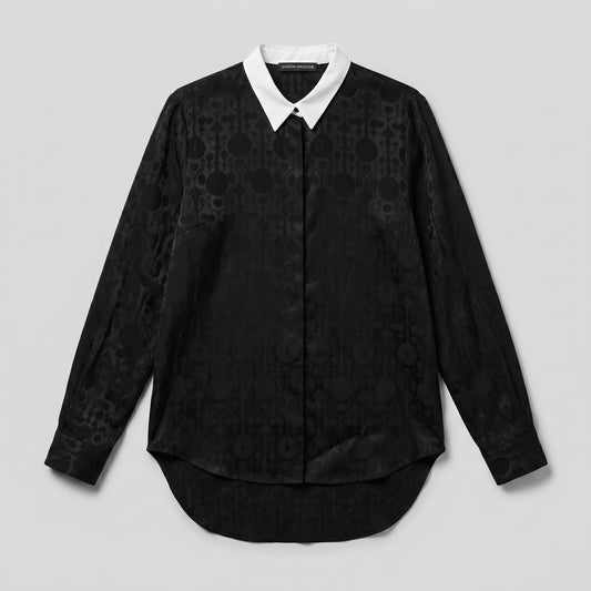 Contrast Collar Jacquard Blouse