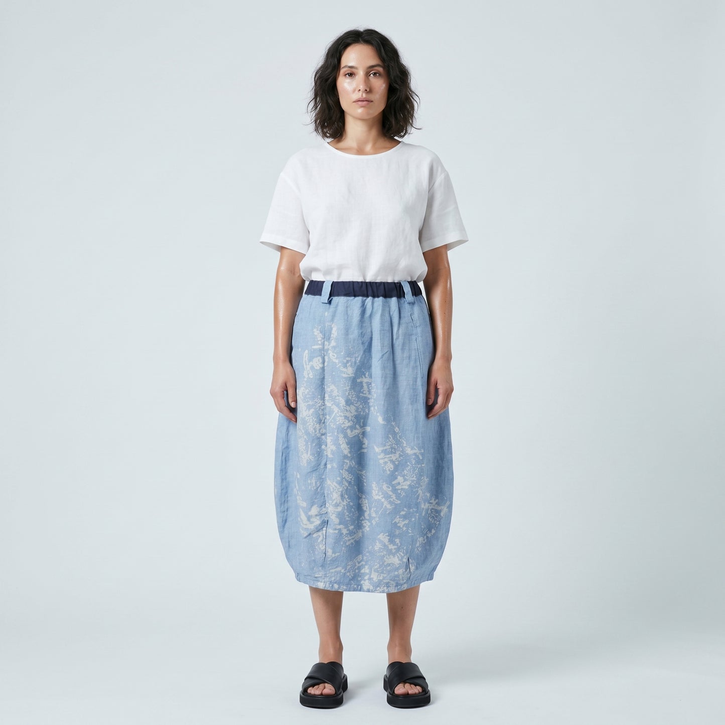 Abstract Print Balloon Midi Skirt