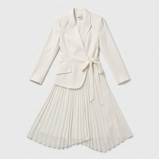Tailored Wrap Pleated Midi Dress