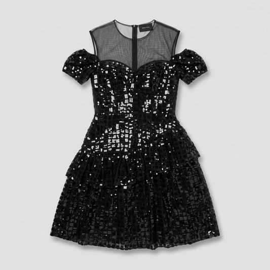 Sequined Cold Shoulder Mini Dress
