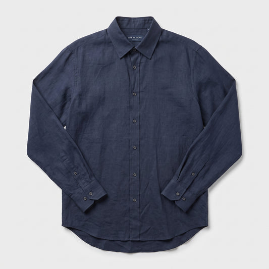 Classic Navy Linen Button-Down Shirt