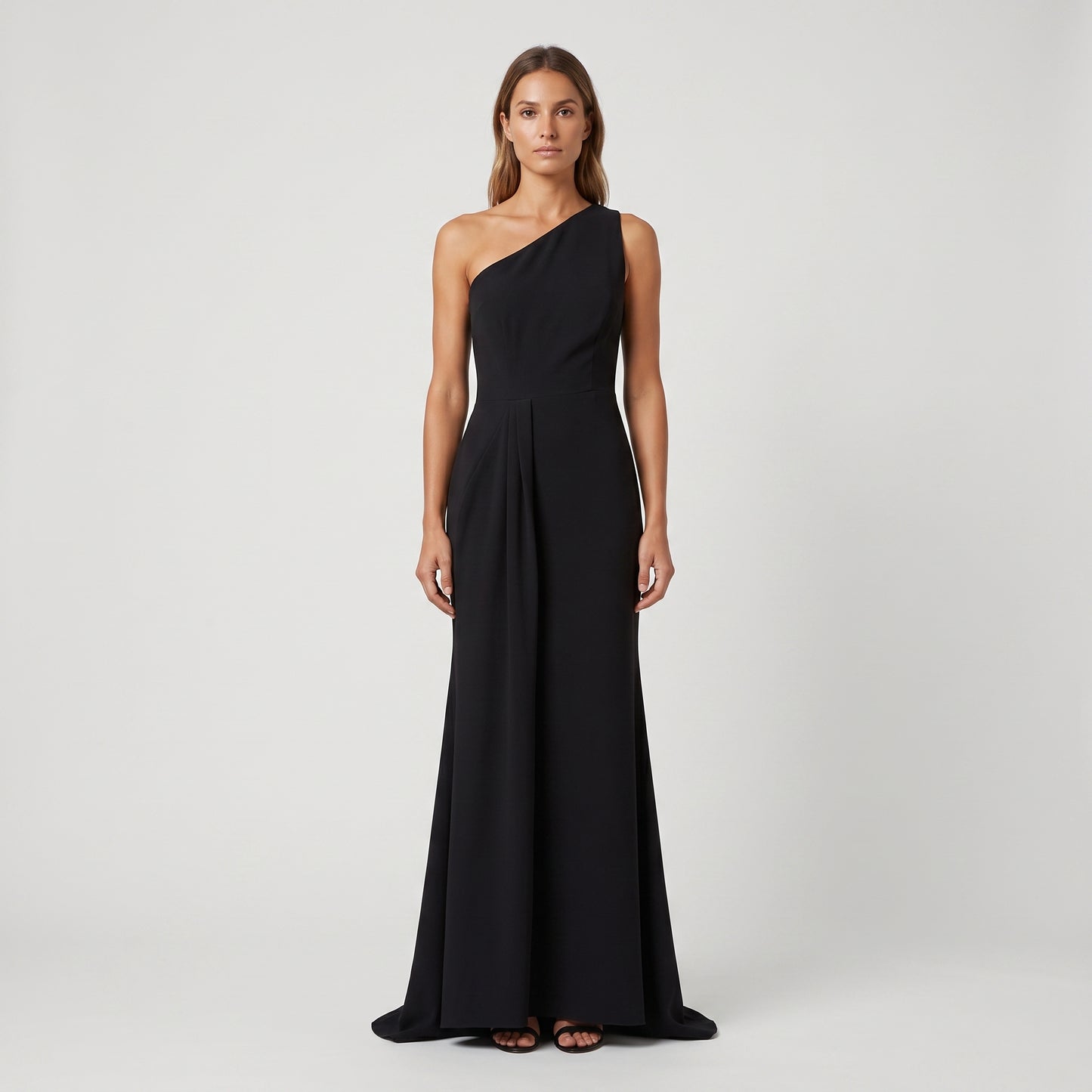 One-Shoulder Pleated Column Gown