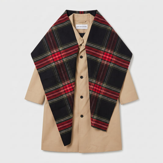 Tartan Paneled Beige Trench Coat