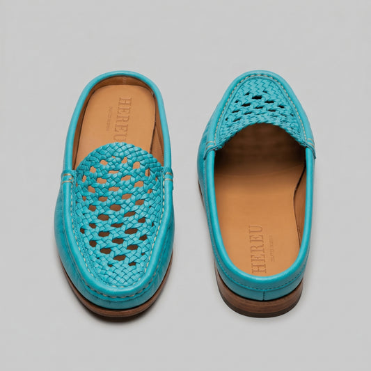 Woven Leather Backless Loafer Mules