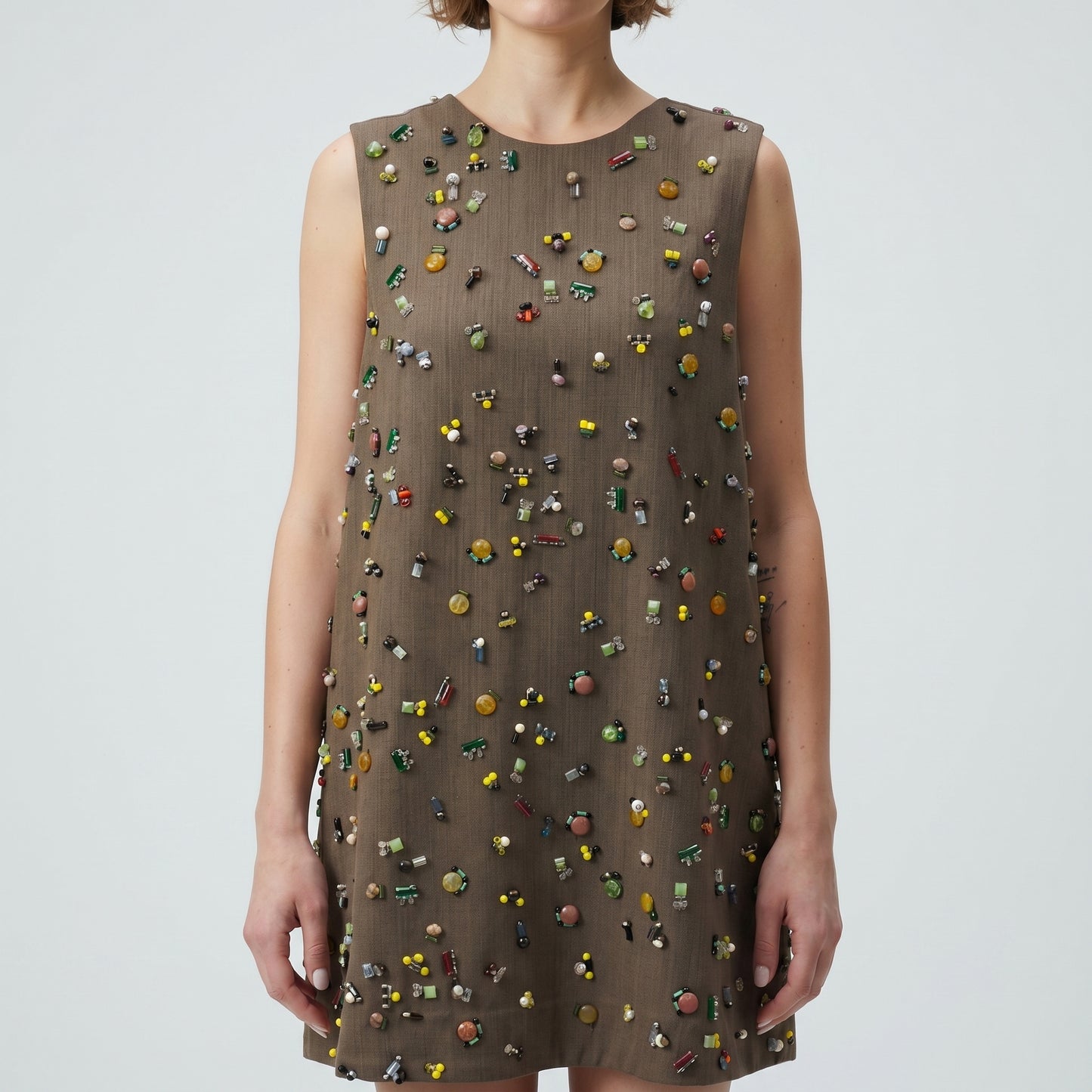 Embellished Sleeveless Shift Dress