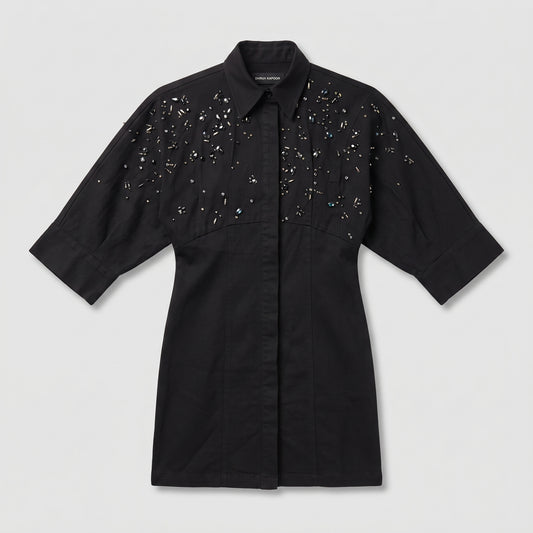 Embellished Structured Black Shirt