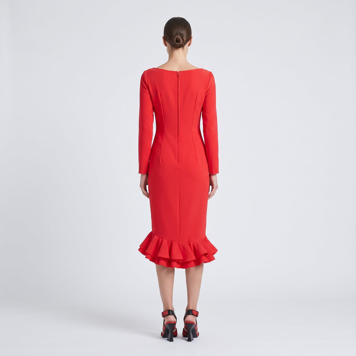 Elegant Red Ruffle Hem Dress
