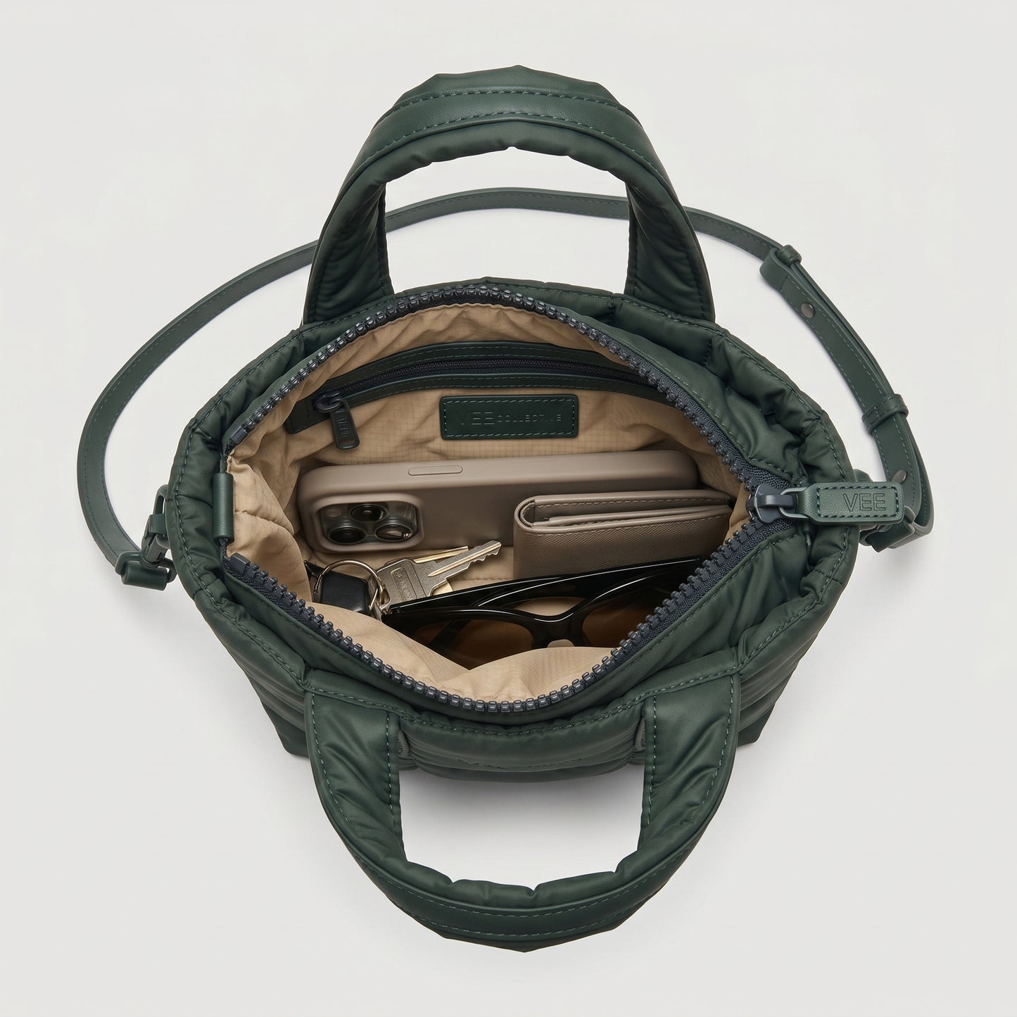 Quilted Forest Green Mini Tote