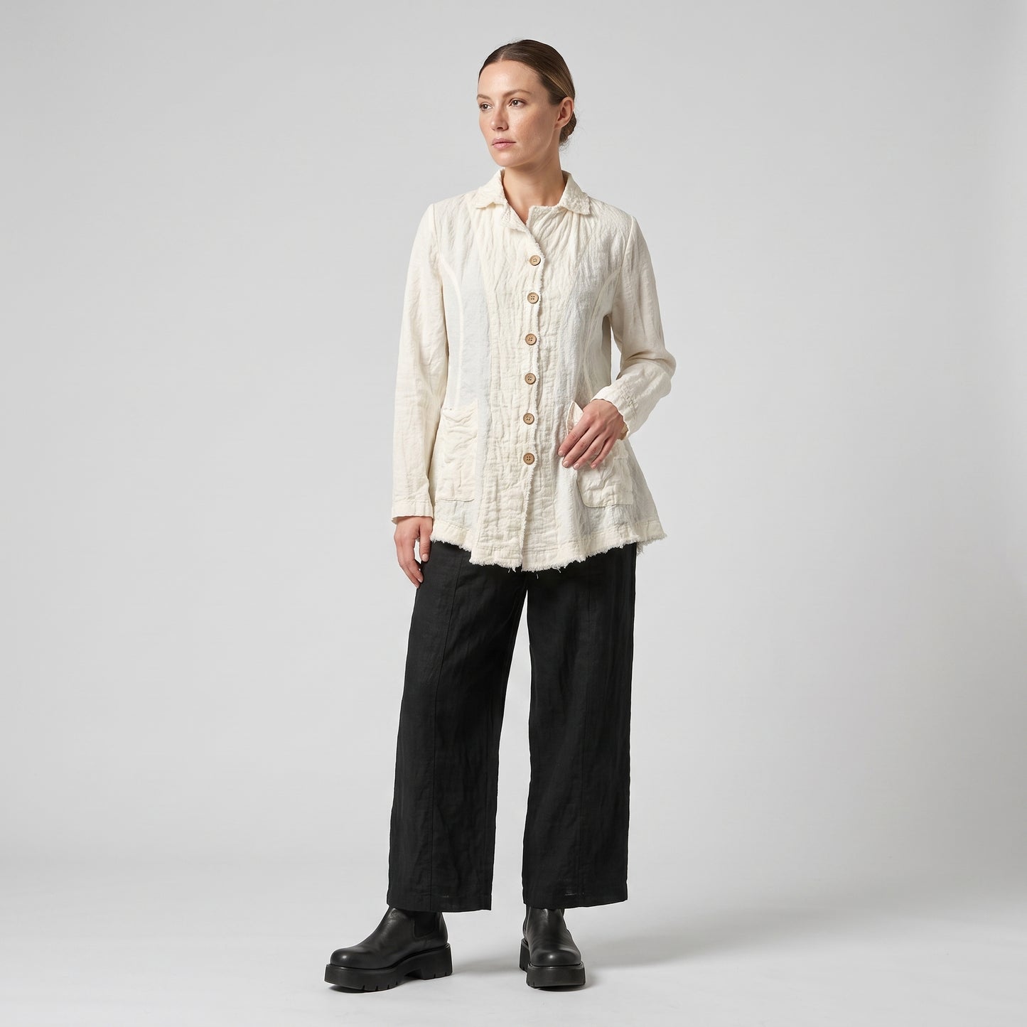 Textured Linen Button-Down Jacket