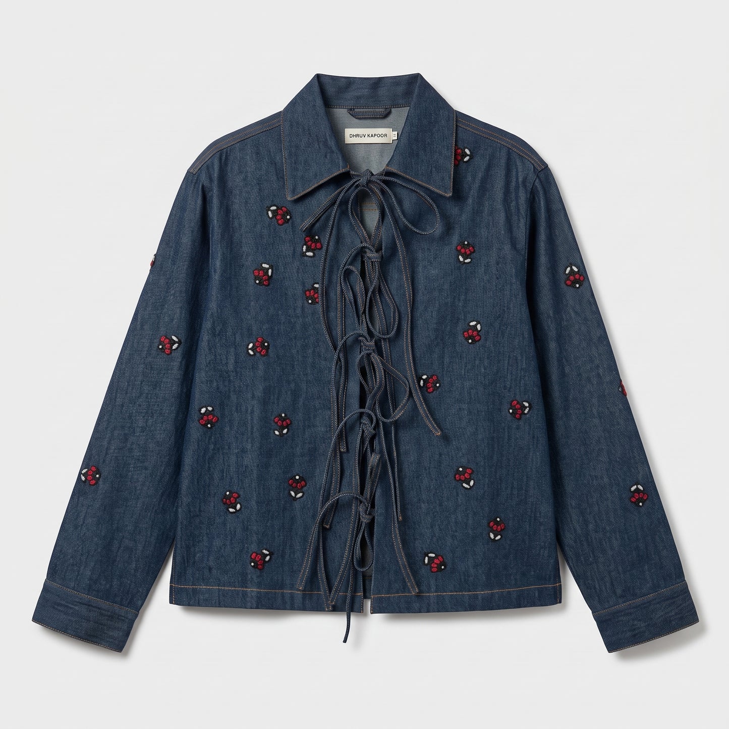 Embroidered Lace-Up Denim Jacket
