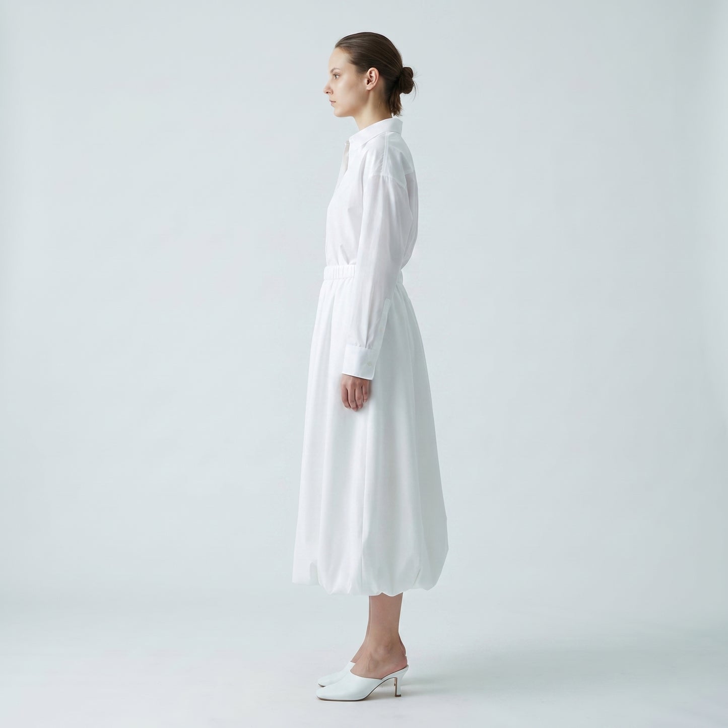 White Balloon Hem Midi Skirt