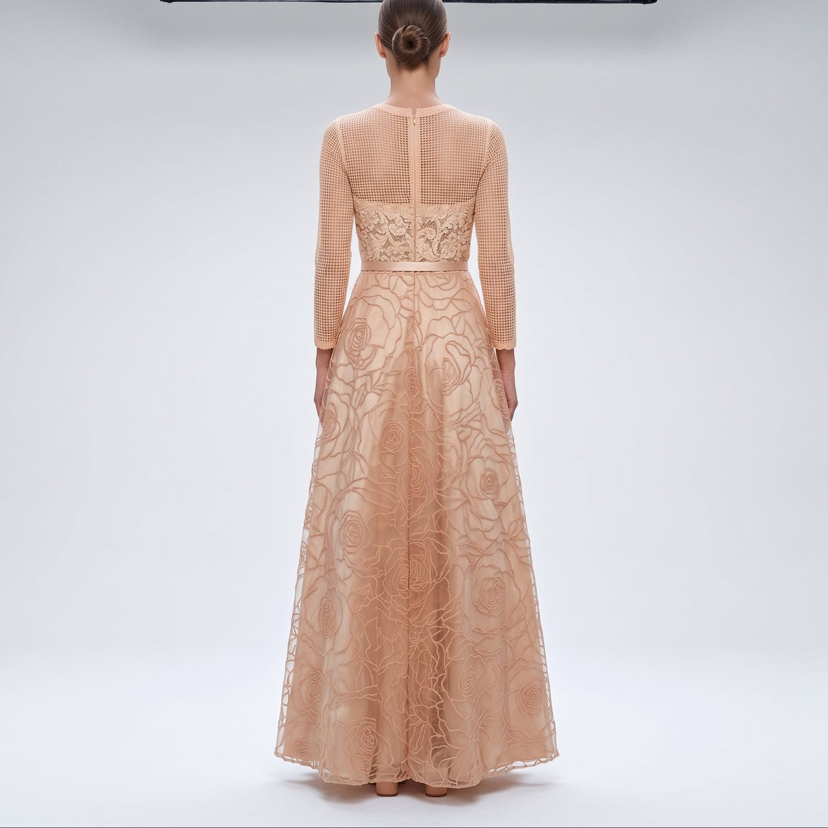 Elegant Embroidered Rose Evening Gown