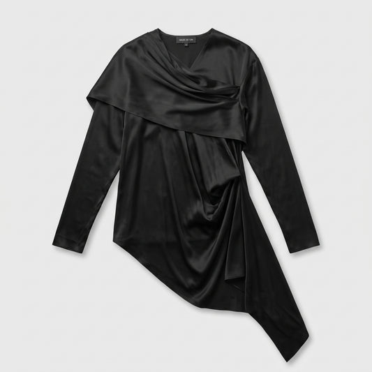 Draped Asymmetric Silk Blouse