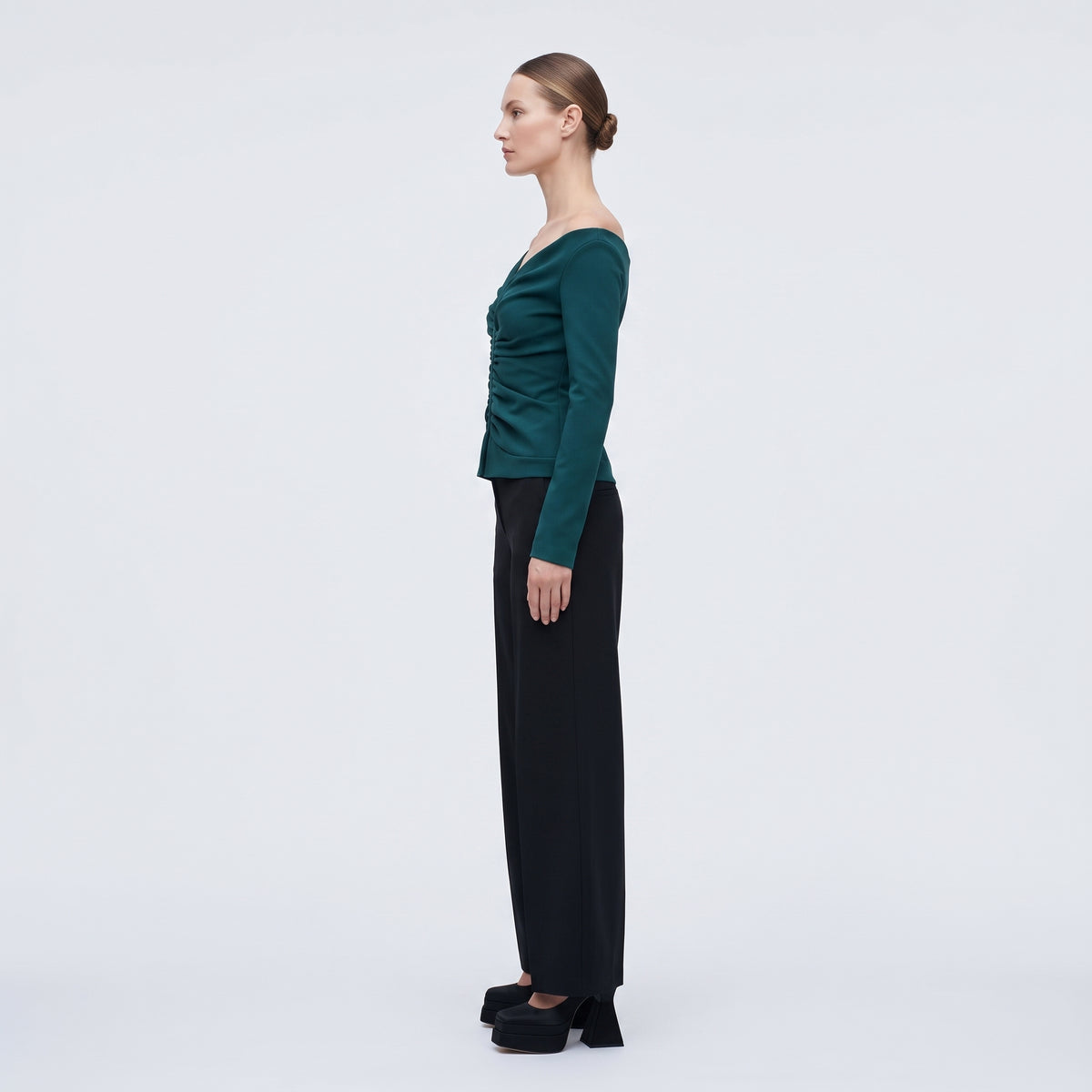 Ruched Off-Shoulder Emerald Top