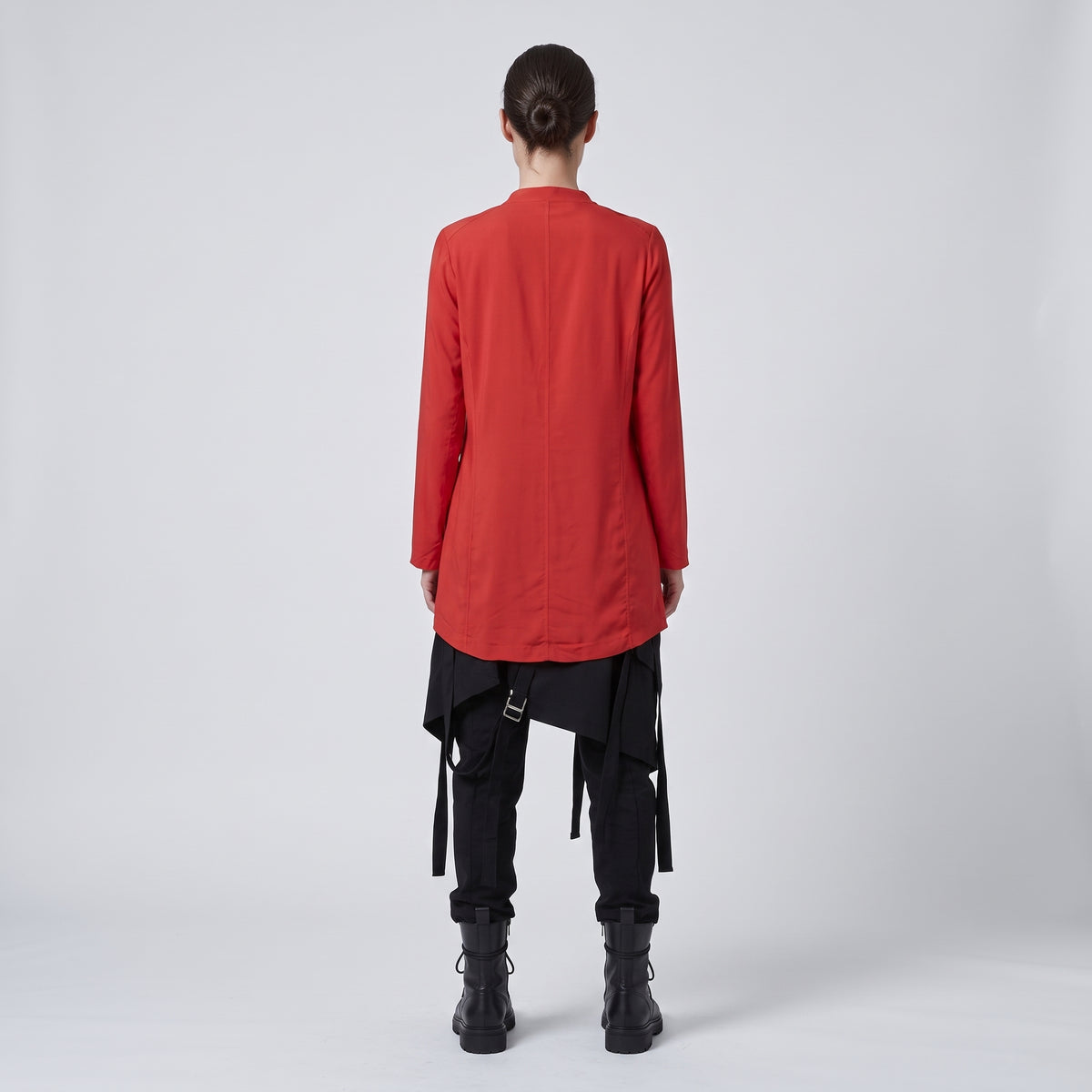 Red Deep V-Neck Blouse
