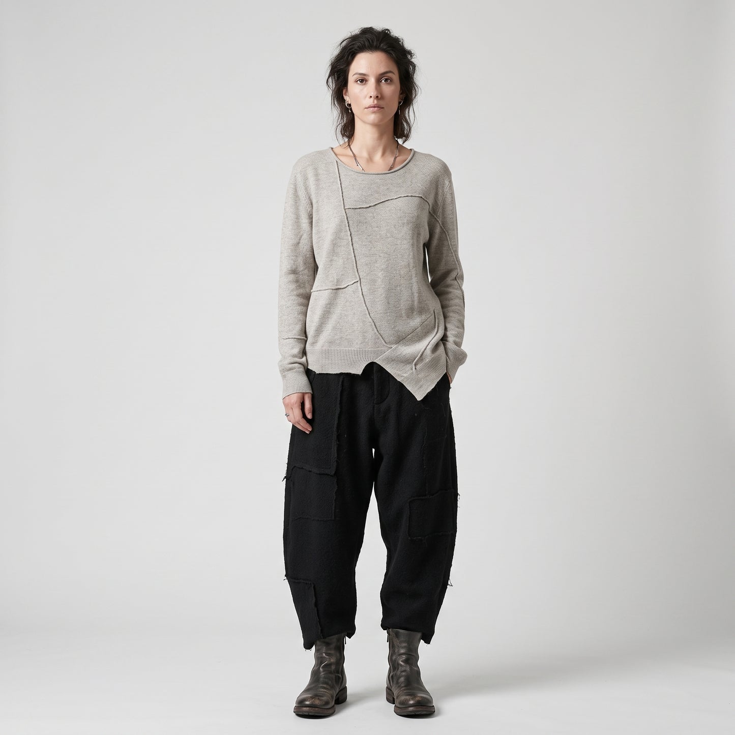 Paneled Asymmetric Knit Sweater