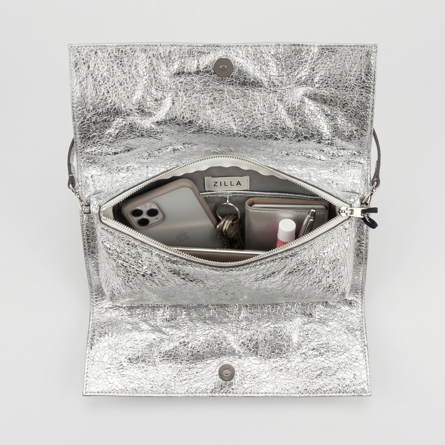 Metallic Crinkled Leather Clutch