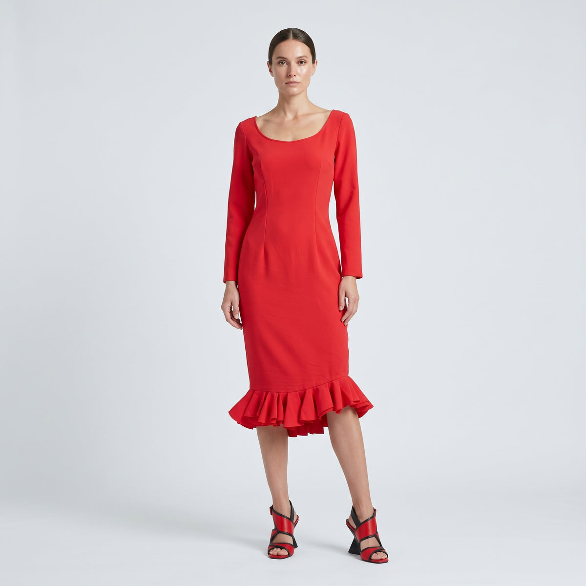 Elegant Red Ruffle Hem Dress