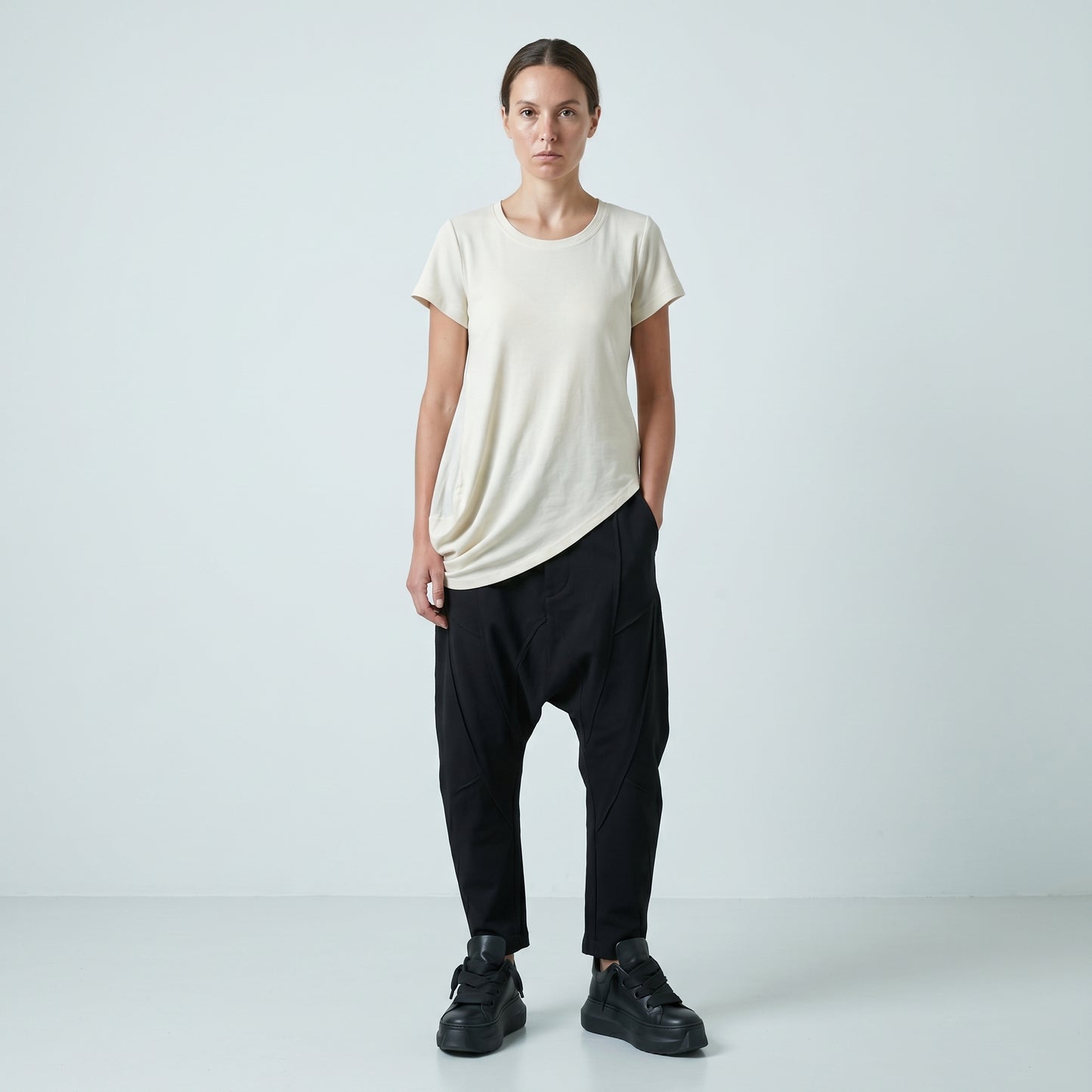 Draped Asymmetrical Cotton Tee