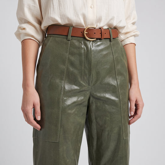High-Waisted Olive Patent Trousers