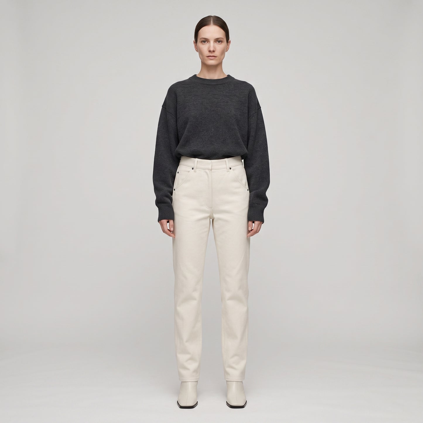 Tailored Off-White Cotton Trousers