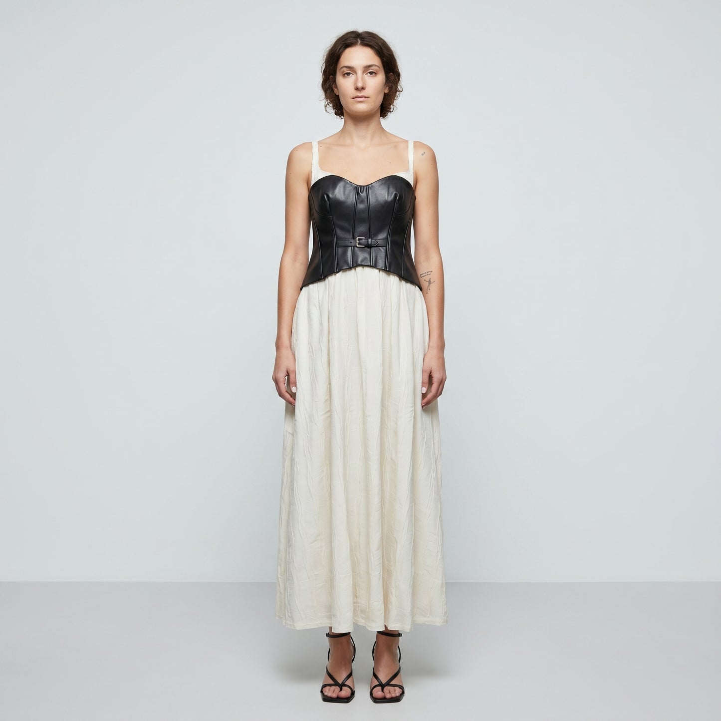 Faux Leather Corset Midi Dress