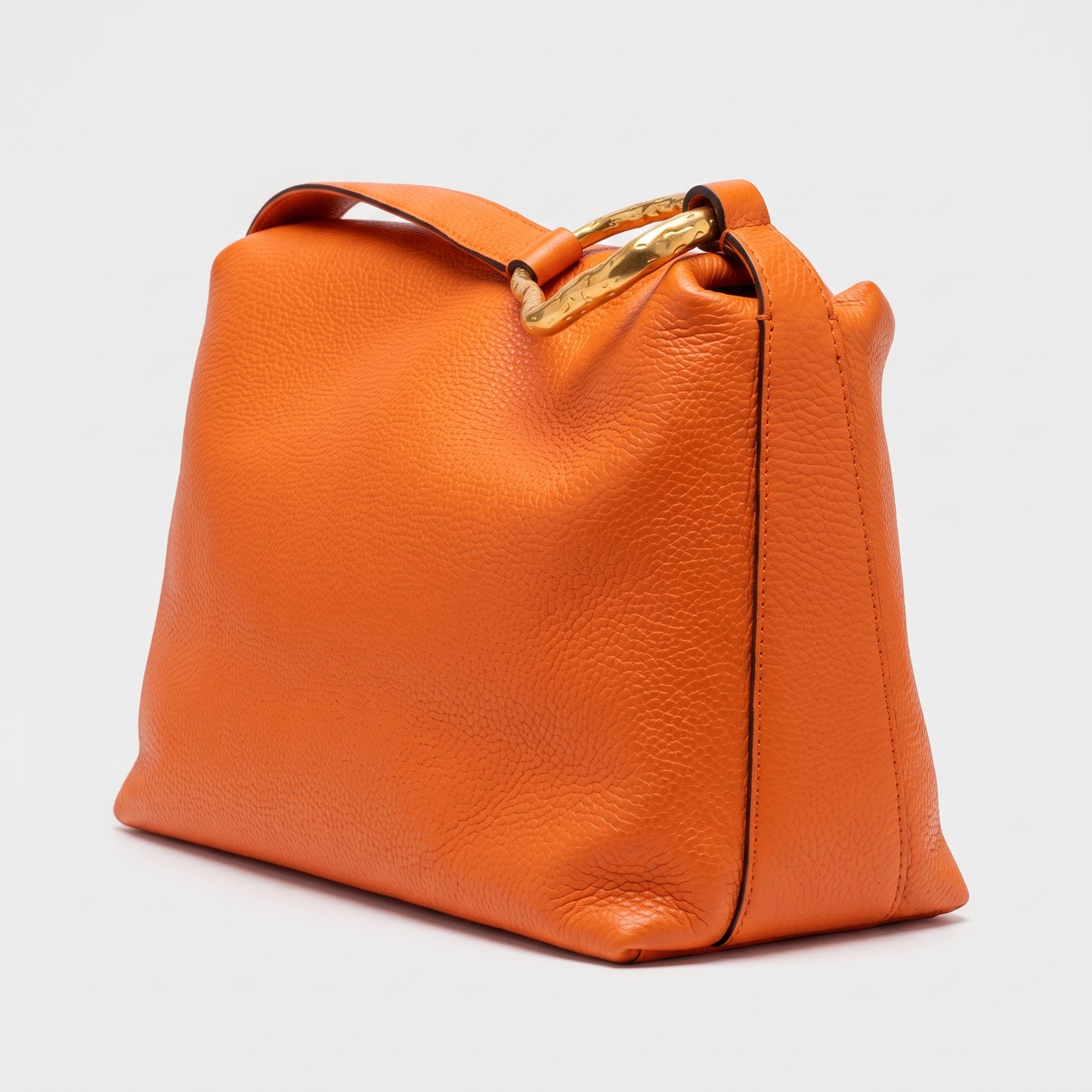 Orange Textured Leather Shoulder Bag