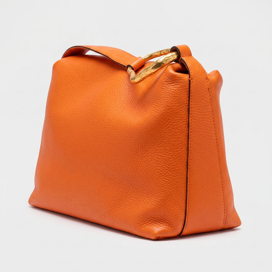 Orange Textured Leather Shoulder Bag