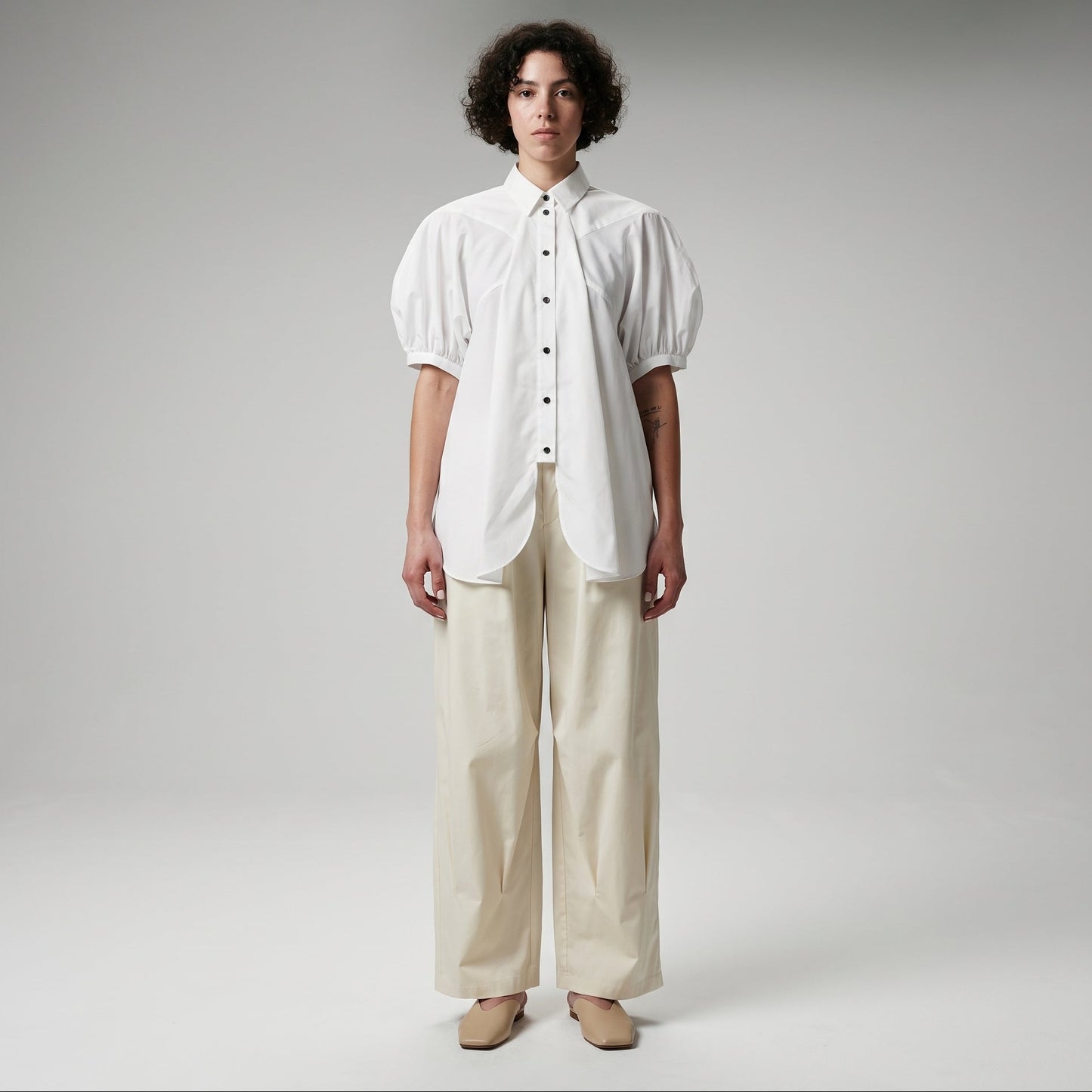 Sculptural Puff Sleeve Cotton Shirt