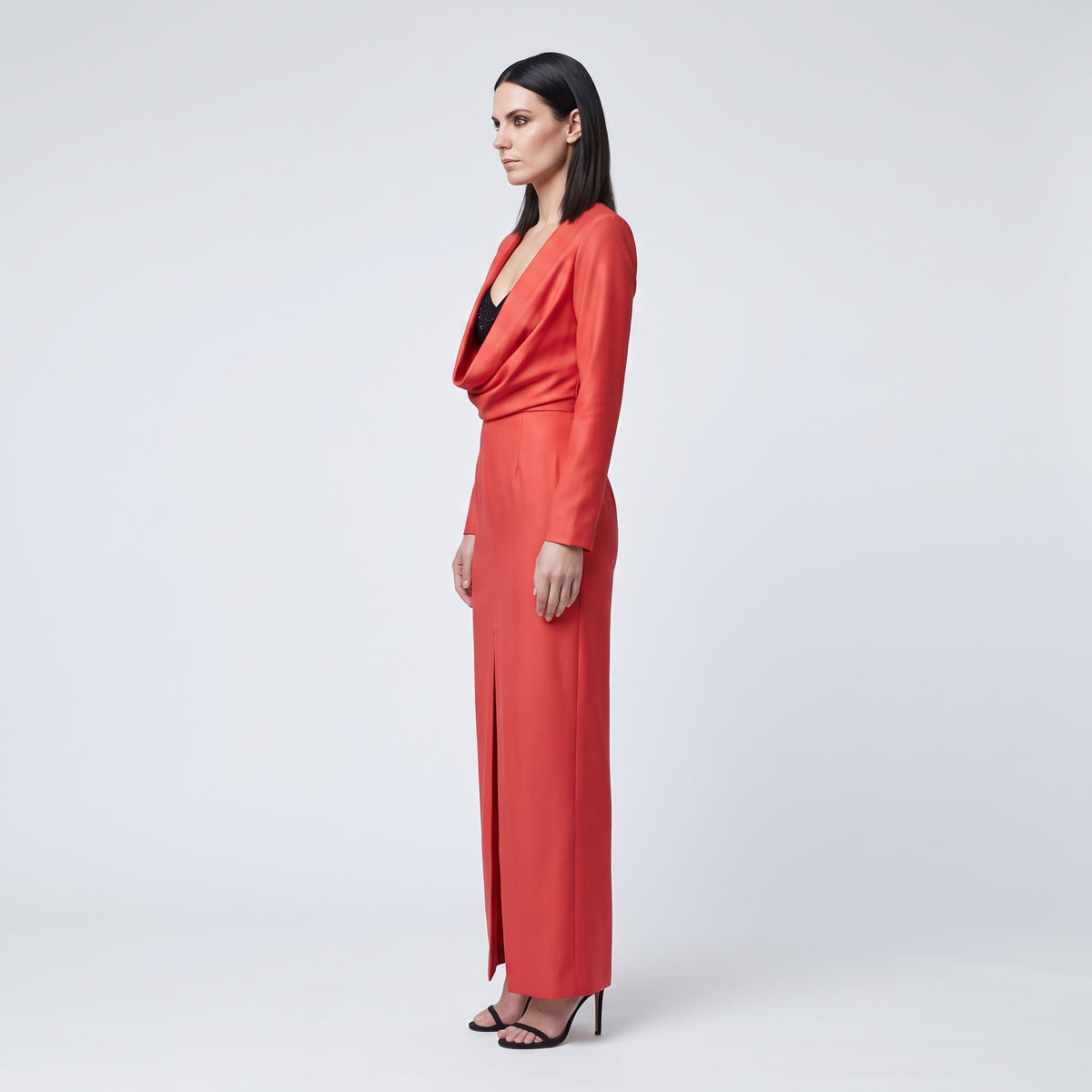 Draped Red Evening Midi Dress