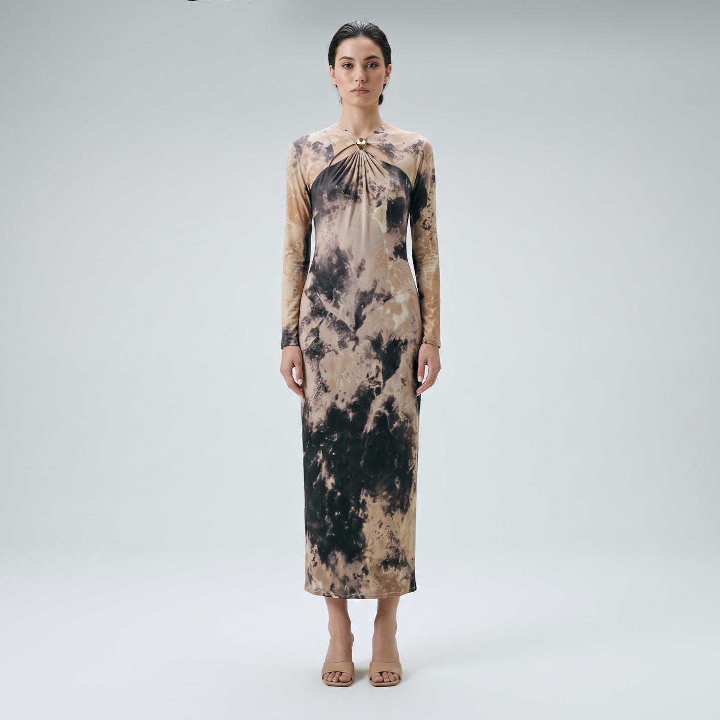 Abstract Print Cutout Midi Dress