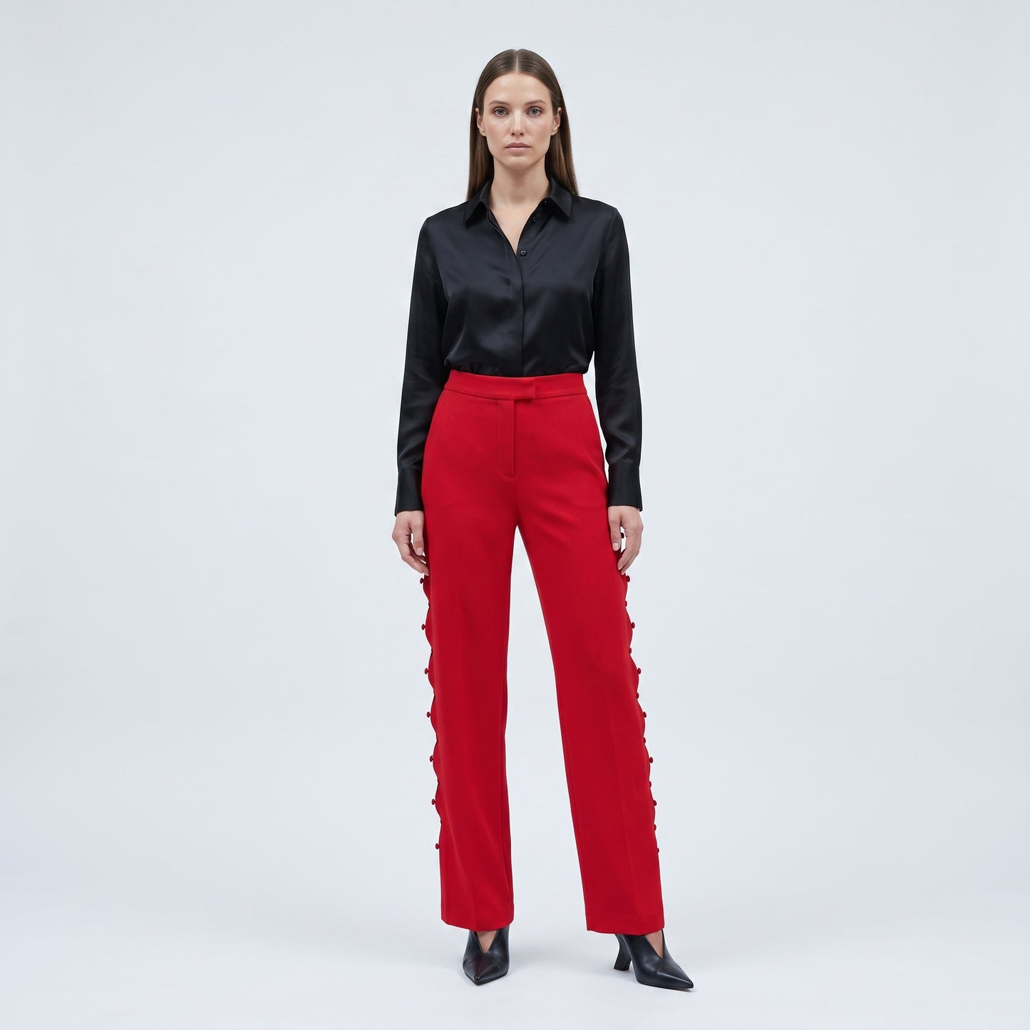 Red Scalloped Detail Trousers