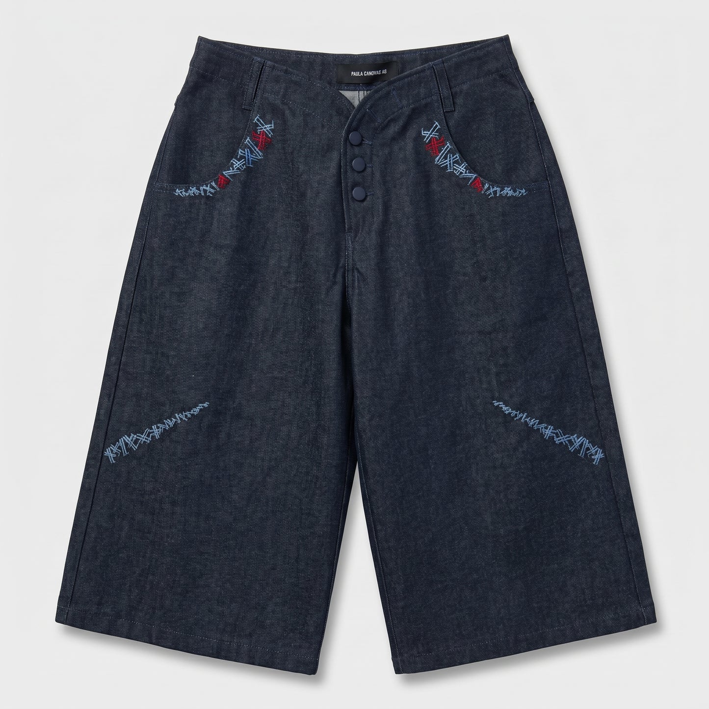 Embroidered Wide Leg Denim Culottes