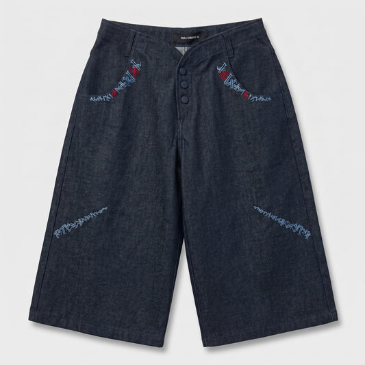 Embroidered Wide Leg Denim Culottes