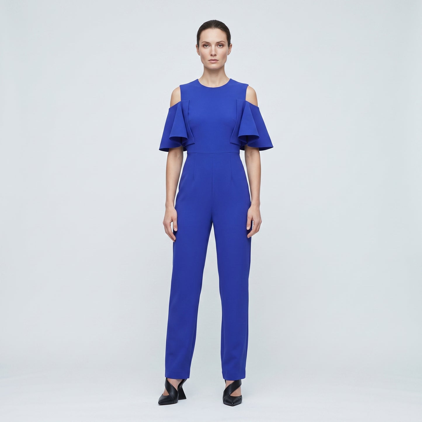 Cobalt Cold-Shoulder Ruffle Jumpsuit